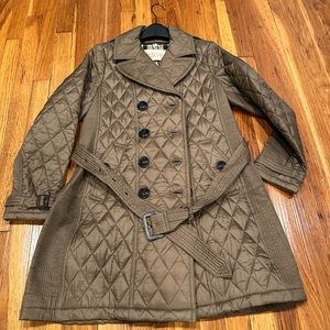 Burberry Brit Diamond Quilted Dusty Khaki Jacket with belt sz Large L BRAND NEW